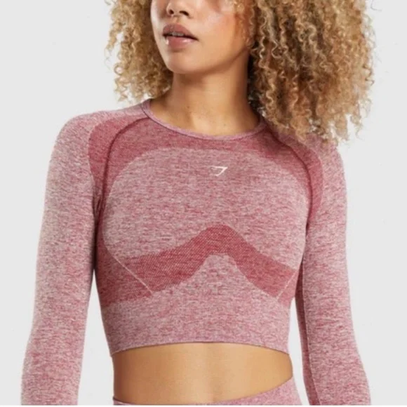 Gymshark Pink Flex Sports Cropped Long Sleeve Athletic Top Thumbholes - Picture 1 of 8